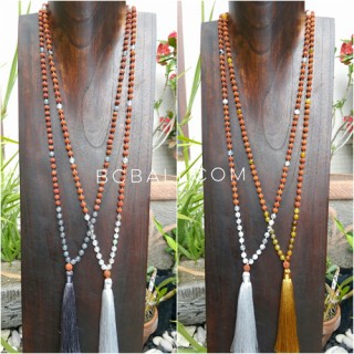 3color tassels necklace pendant rudraksha with agate bead stone bali